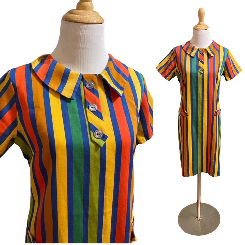 Vintage 1970s Handmade Rainbow Stripe Dress